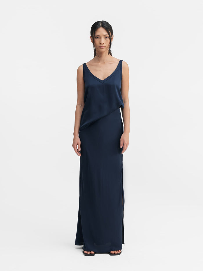 Ahlvar Hana Long Silk Skirt Midnight Blue