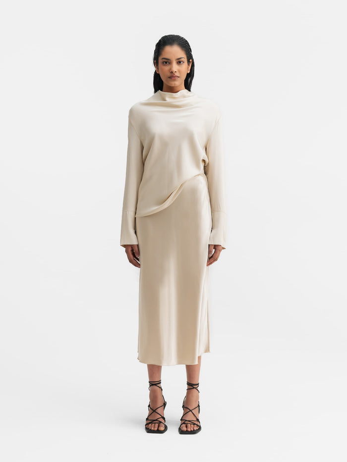 Ahlvar Hana Satin Silk Skirt Cream