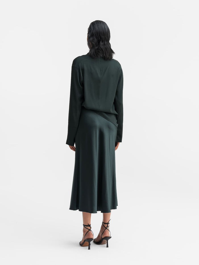 Ahlvar Hana Satin Silk Skirt Deep Forest