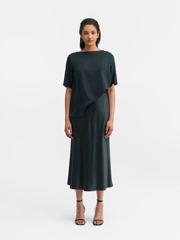 Ahlvar Hana Satin Silk Skirt Deep Forest