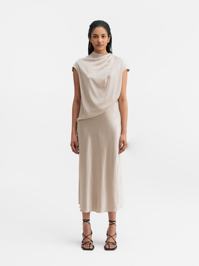 Ahlvar Hana Satin Silk Skirt Greige