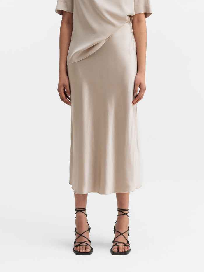 ahlvar Hana satin silk skirt greige