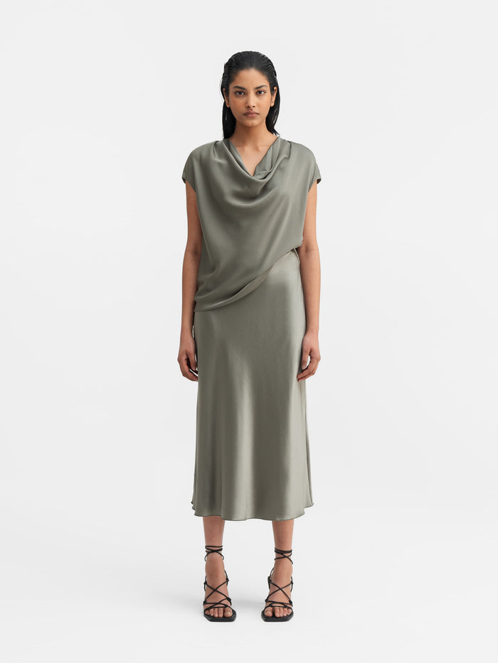 Ahlvar Hana Satin Silk Skirt Light Military