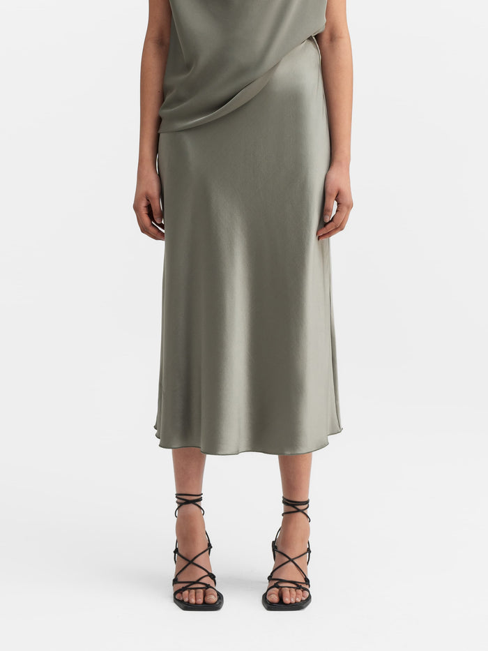 ahlvar Hana satin silk skirt light military