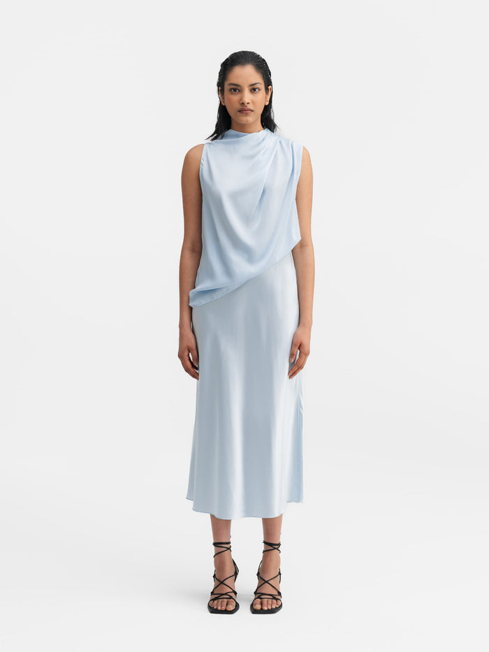 Ahlvar Hana Satin Silk Skirt Sky Blue