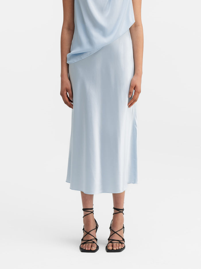 ahlvar Hana satin silk skirt sky blue