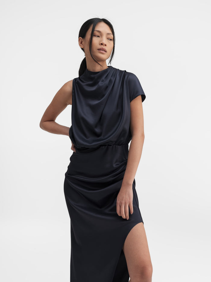 Ahlvar Iris Satin Dress Blue Grey