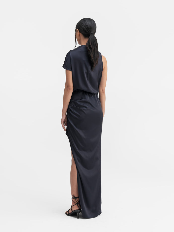 Ahlvar Iris Satin Dress Blue Grey