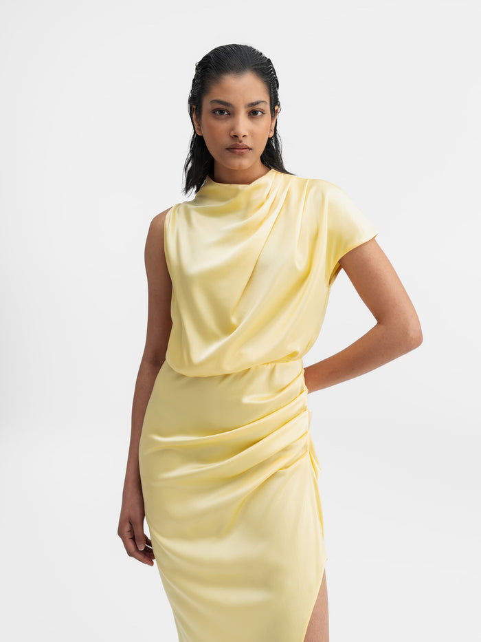 Ahlvar Iris Satin Dress Light Yellow