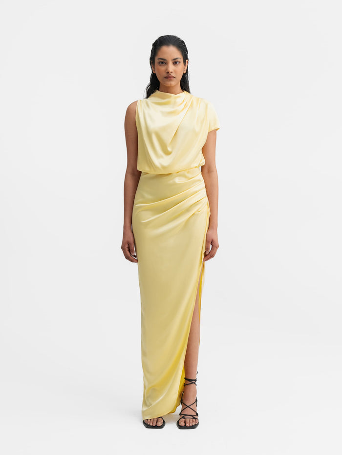 ahlvar Iris satin dress light yellow