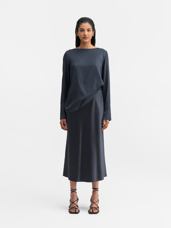 Ahlvar Kelly Silk Blouse Blue Grey