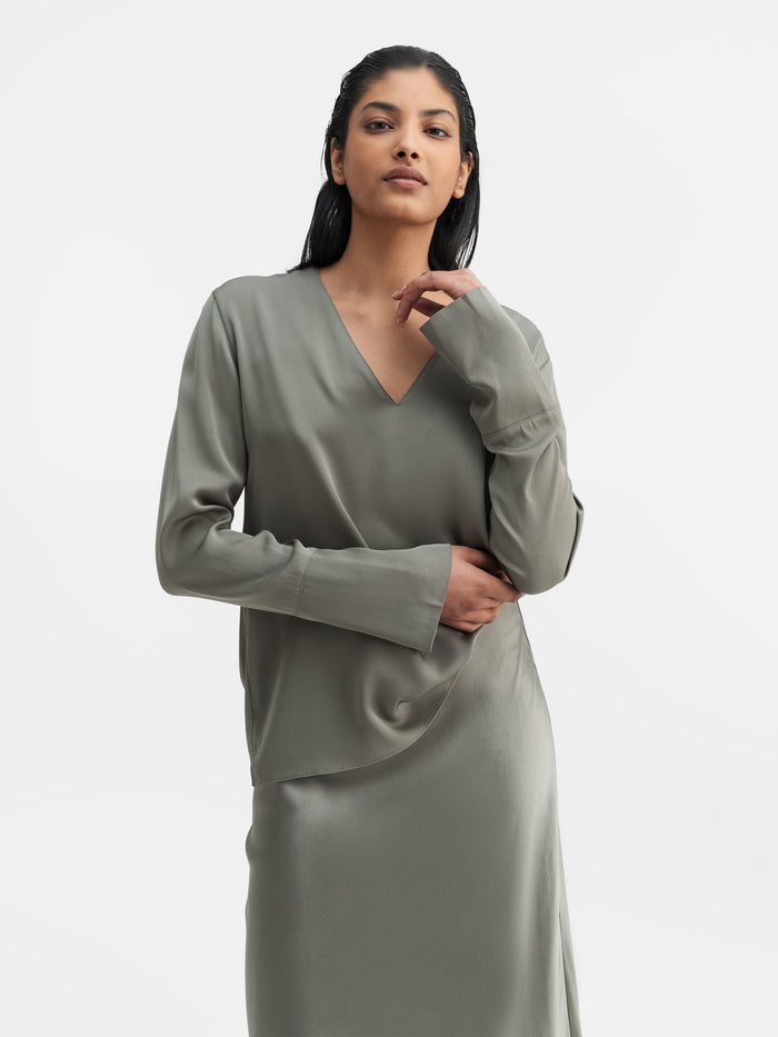 ahlvar Kelly v-neck silk blouse light military