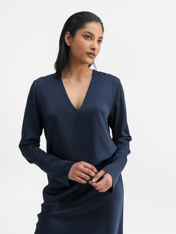 ahlvar Kelly v-neck silk blouse midnight blue