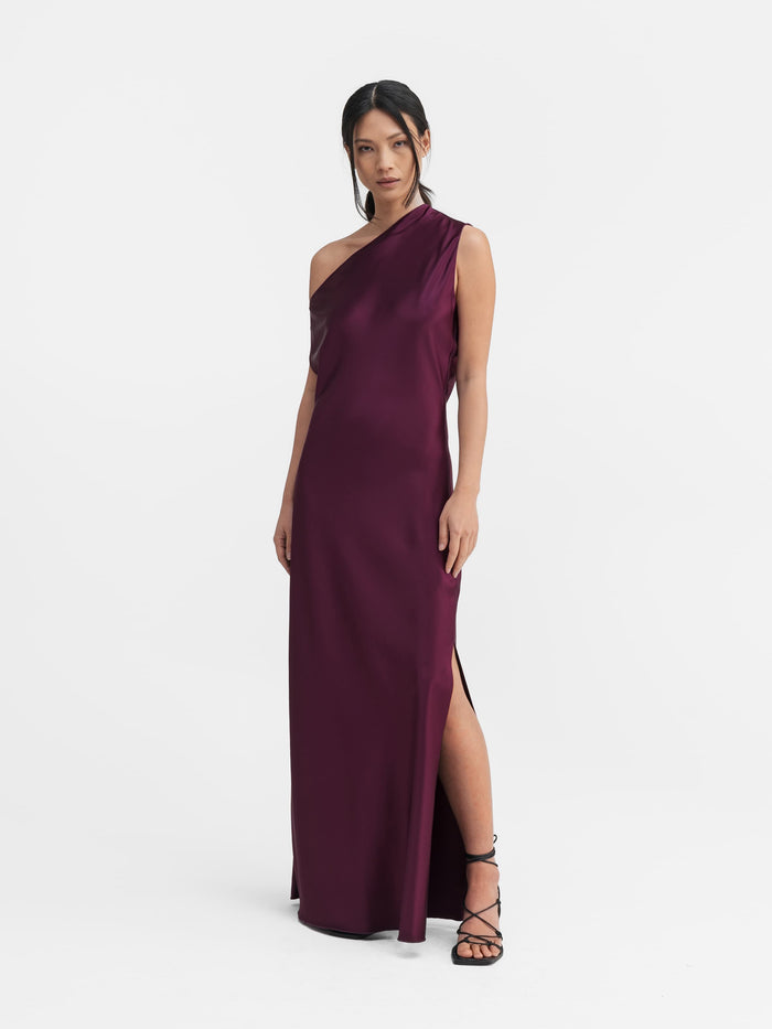 ahlvar Lacy satin dress dark berry