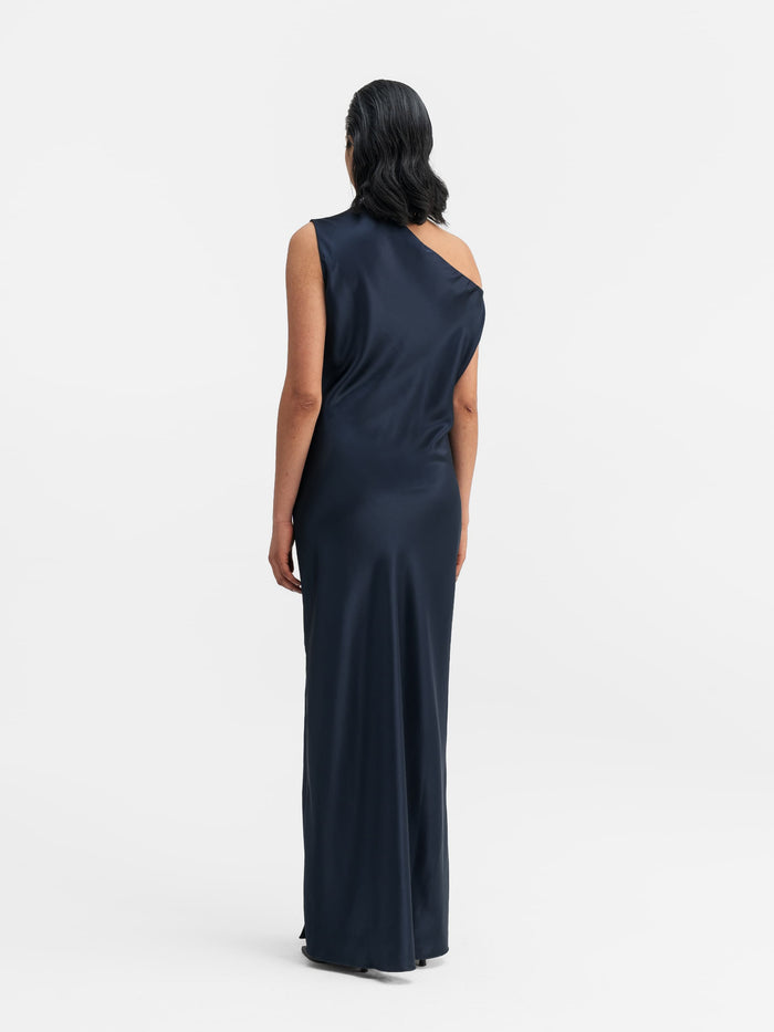Ahlvar Lacy Satin Dress Midnight Blue