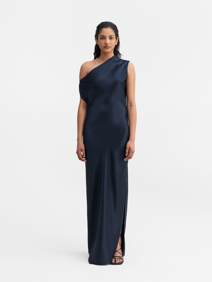 Ahlvar Lacy Satin Dress Midnight Blue
