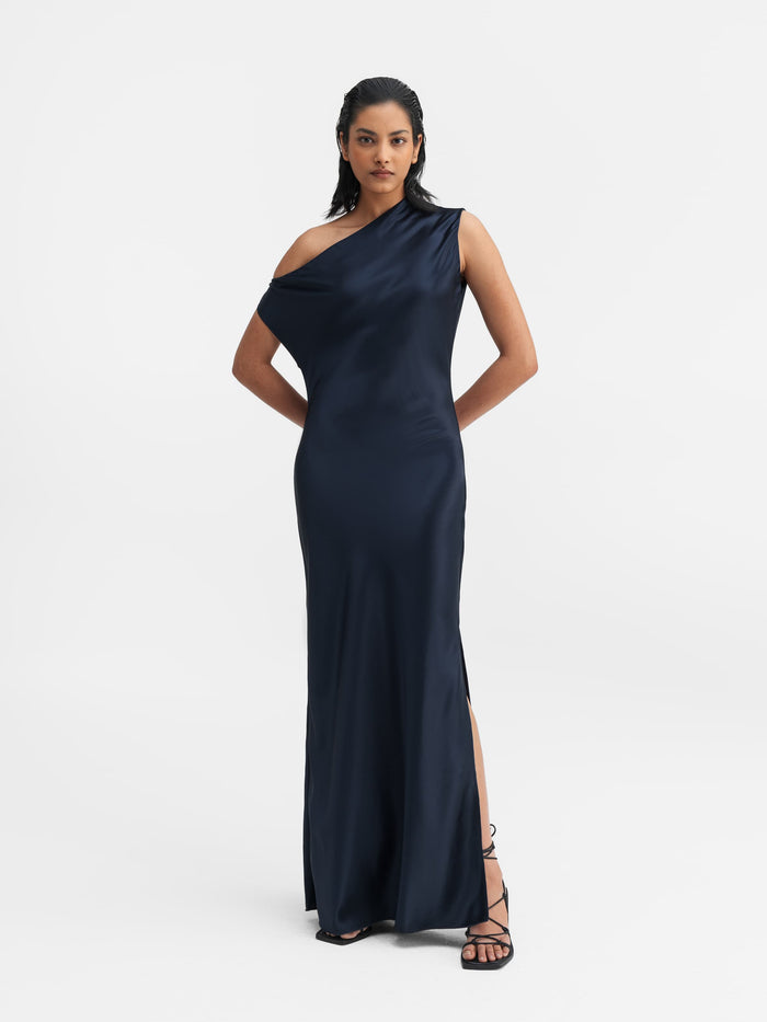 ahlvar Lacy satin dress midnight blue