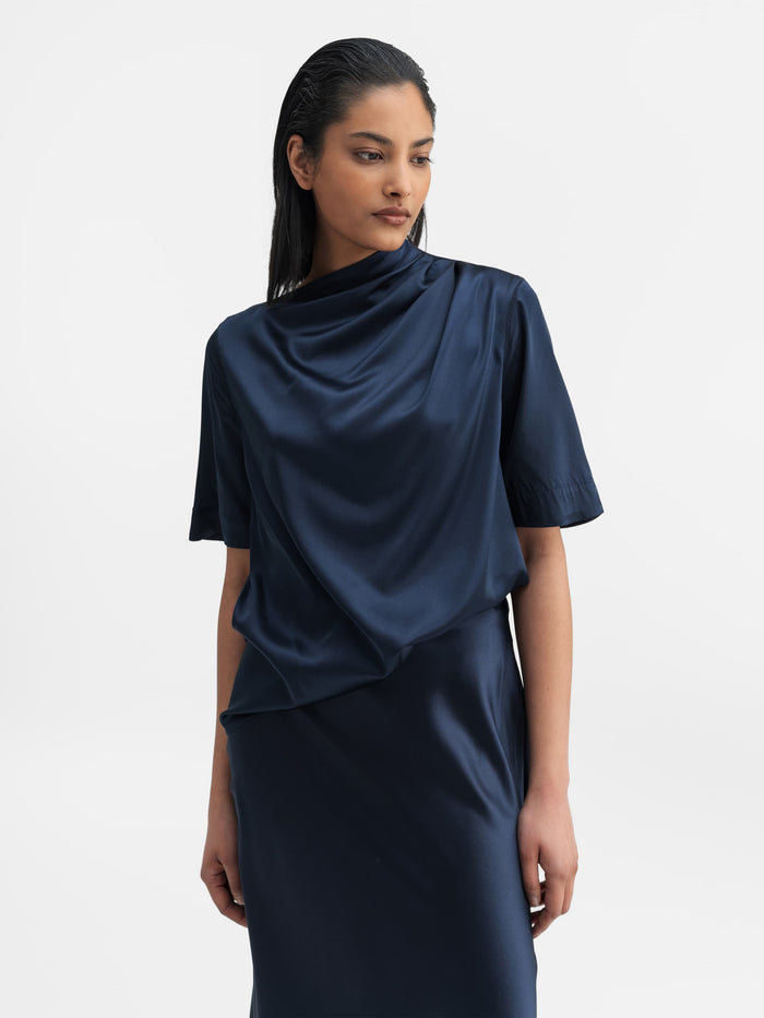 Ahlvar Lima Satin Silk Tee Midnight Blue