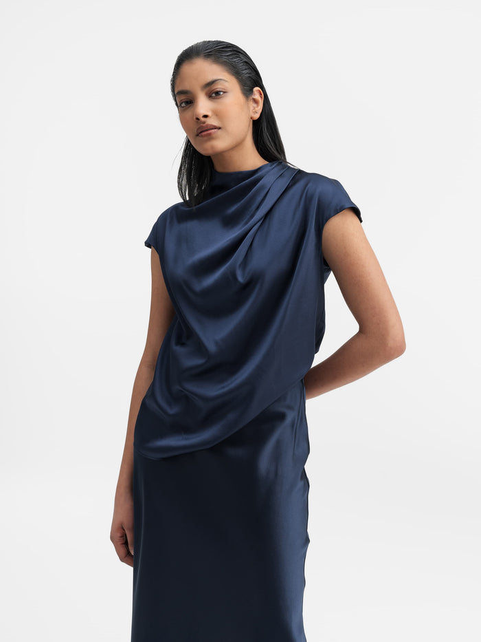 Ahlvar Lima Satin Silk Top Midnight Blue
