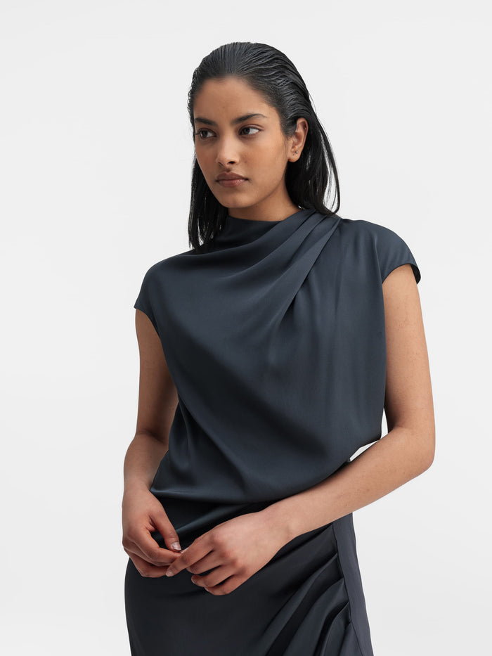 Ahlvar Lima Silk Top Blue Grey