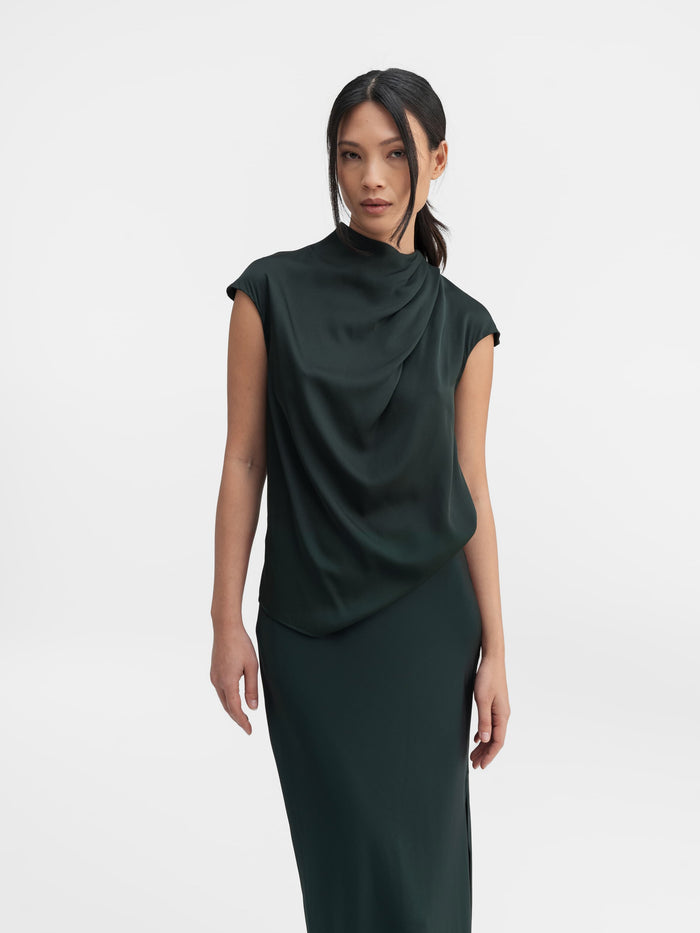 ahlvar Lima silk top deep forest