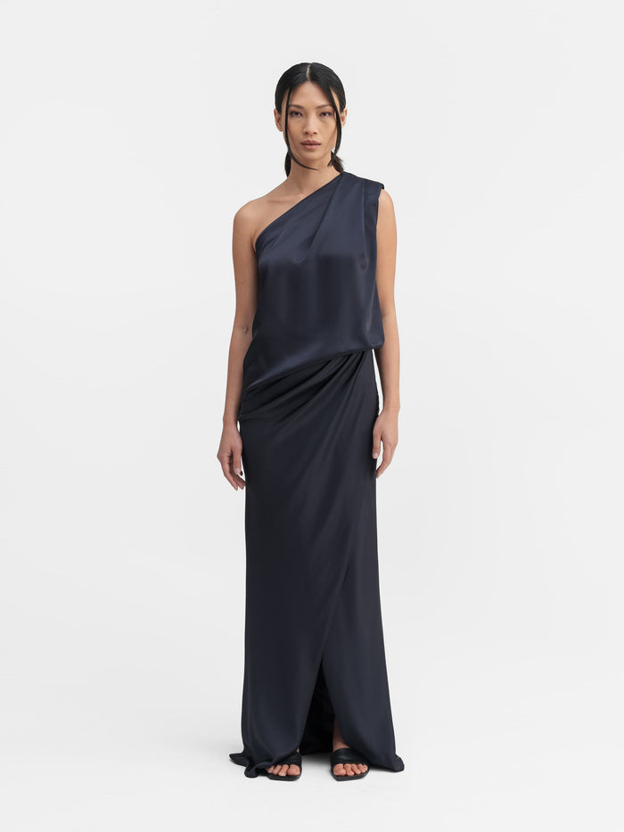 Ahlvar Mana Satin Skirt Blue Grey