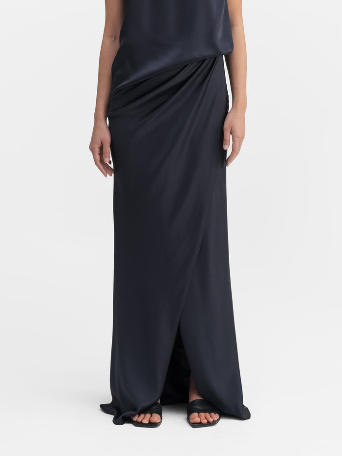 ahlvar Mana satin skirt blue grey