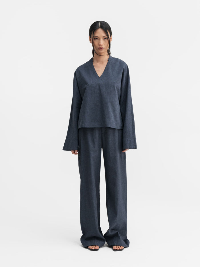 Ahlvar Miley Linen Trousers Blue Grey