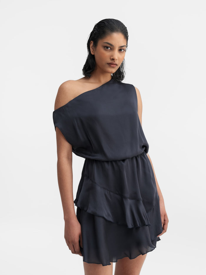 ahlvar Nelly silk dress blue grey
