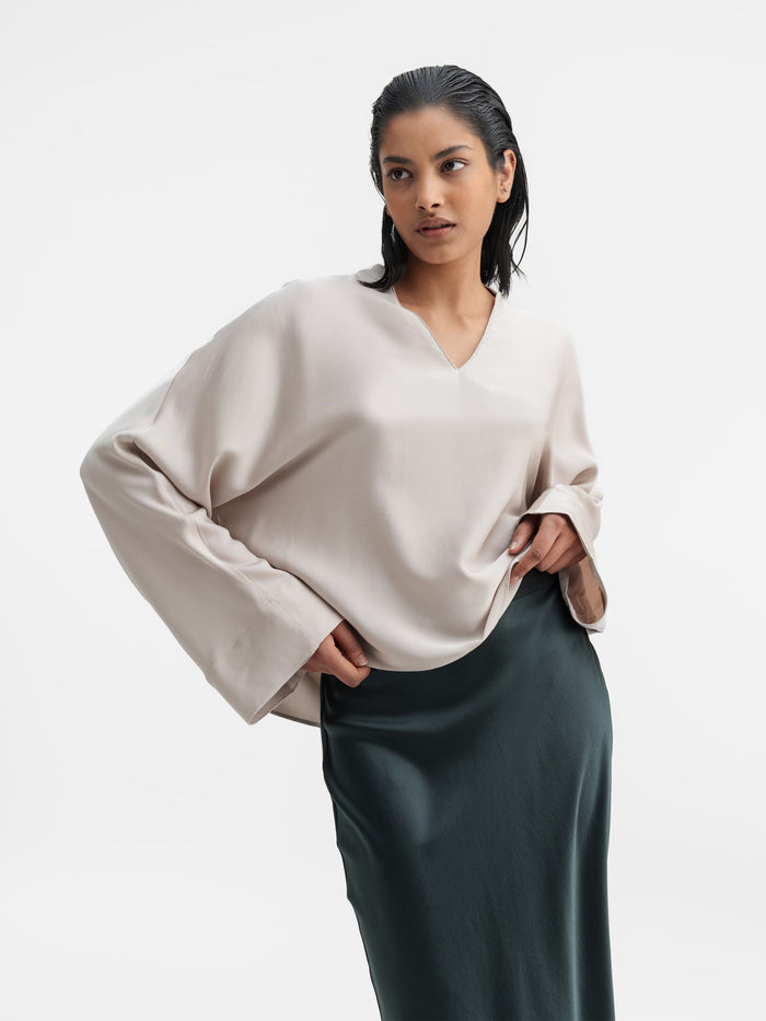 ahlvar Nina v-neck silk blouse greige