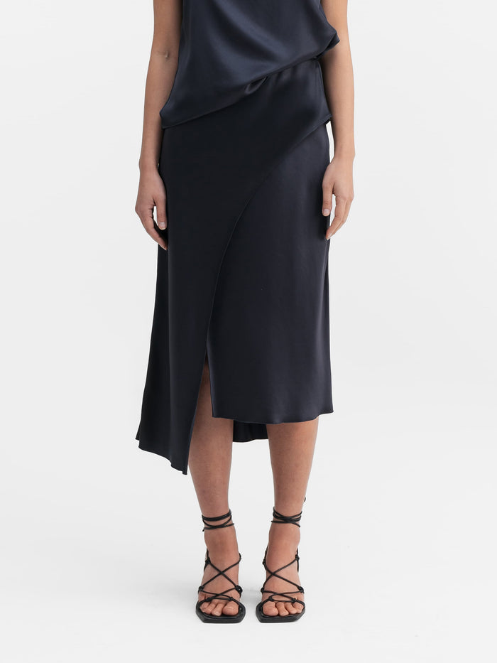 Ahlvar Saya Satin Skirt Blue Grey