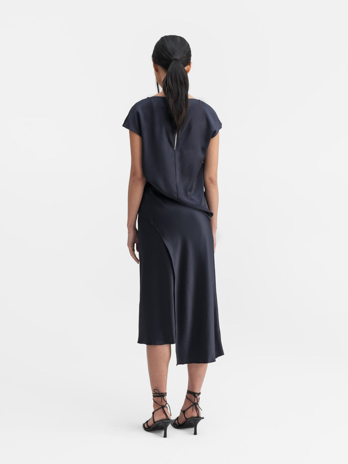 Ahlvar Saya Satin Skirt Blue Grey