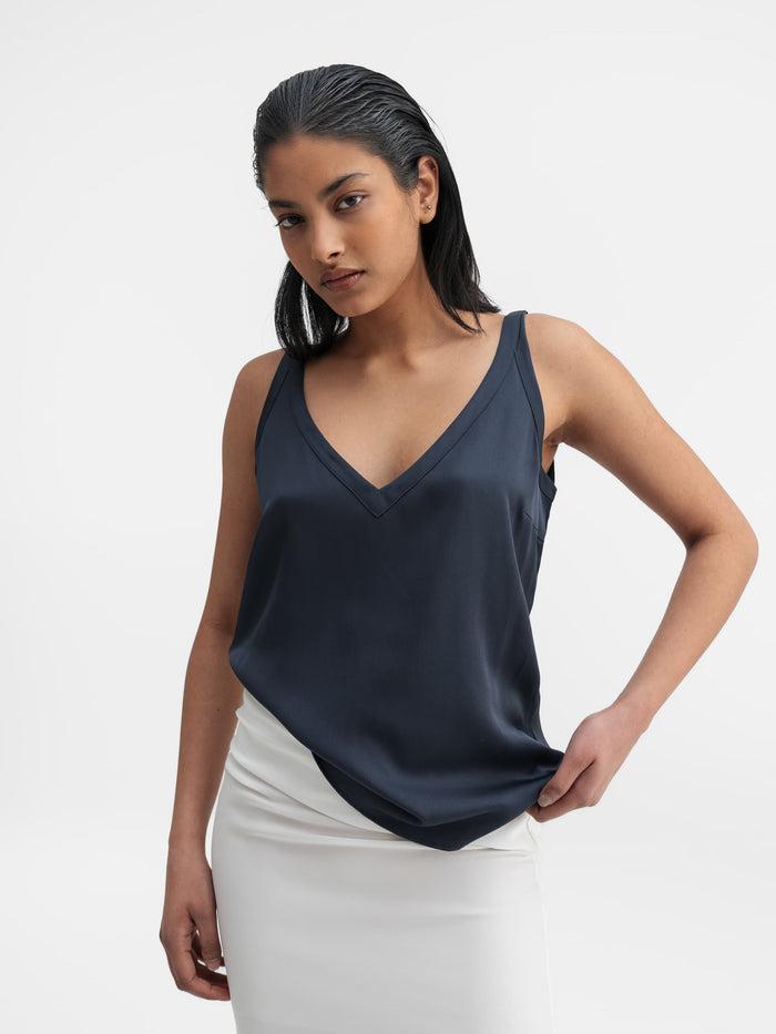 ahlvar Shin silk tank blue grey