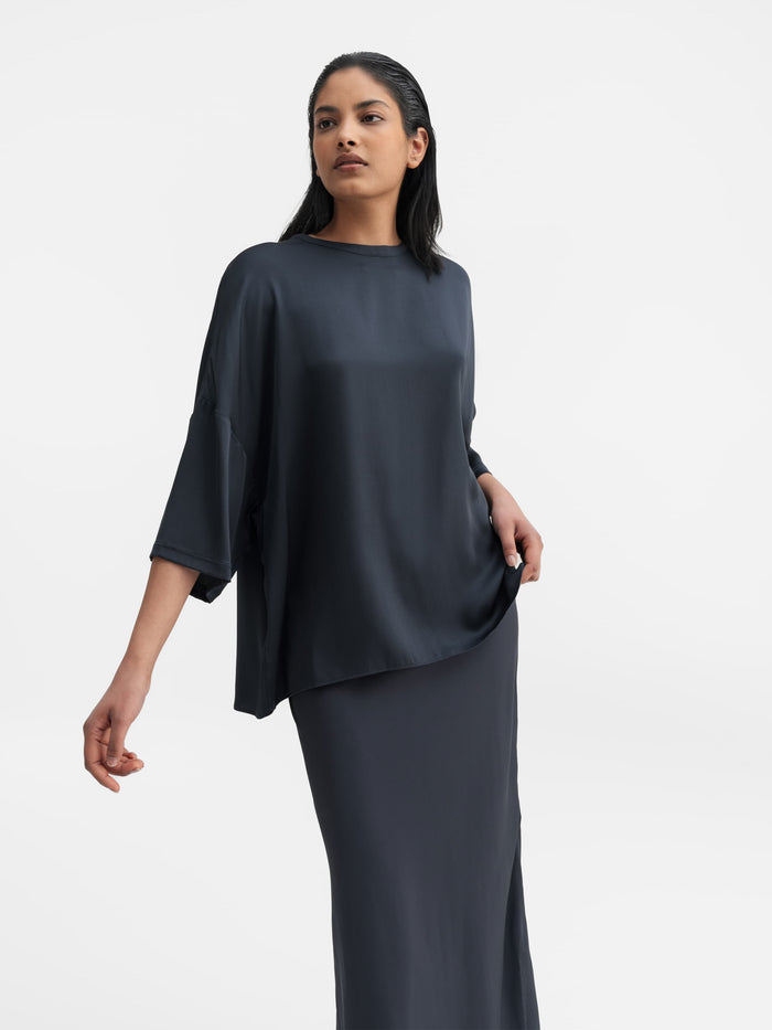 Ahlvar Thess Silk Tee Blue Grey