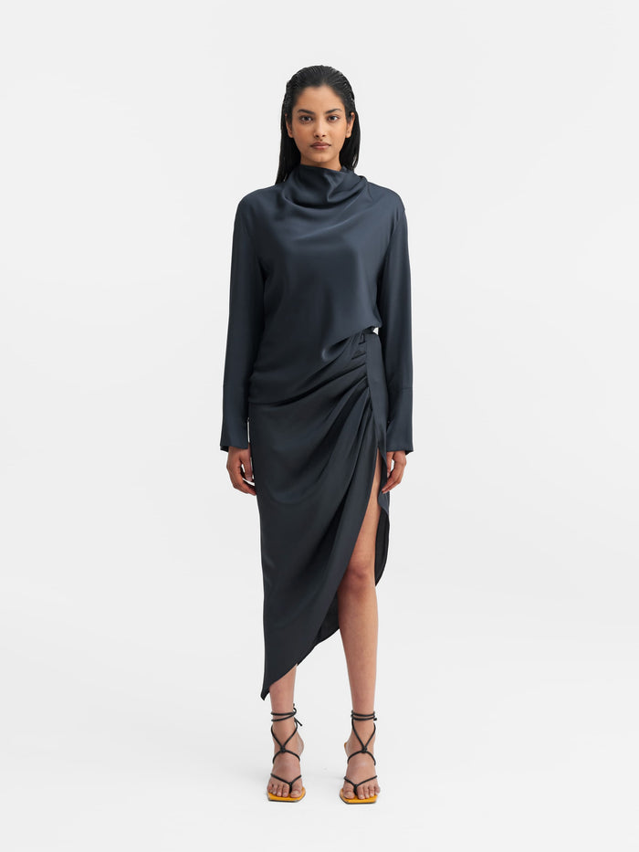 Ahlvar Tilda Silk Skirt Blue Grey