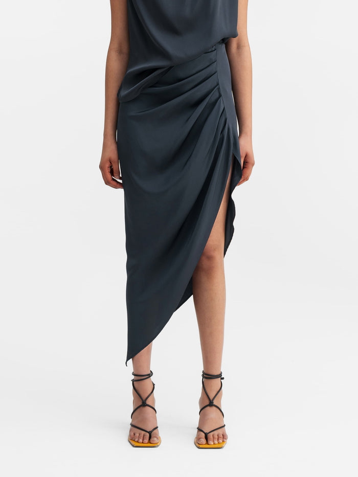 ahlvar Tilda silk skirt blue grey