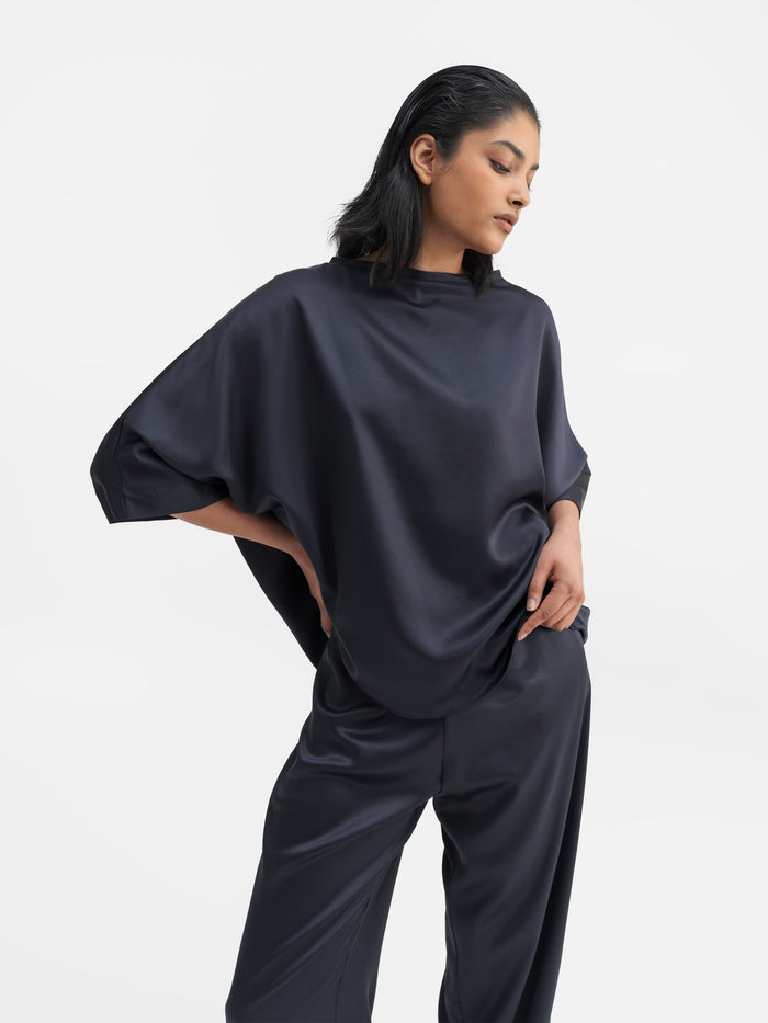 ahlvar Tori satin tee blue grey
