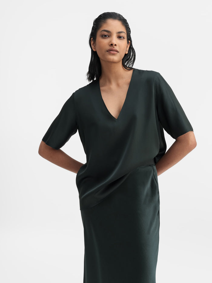ahlvar Yoli v-neck silk blouse deep forest
