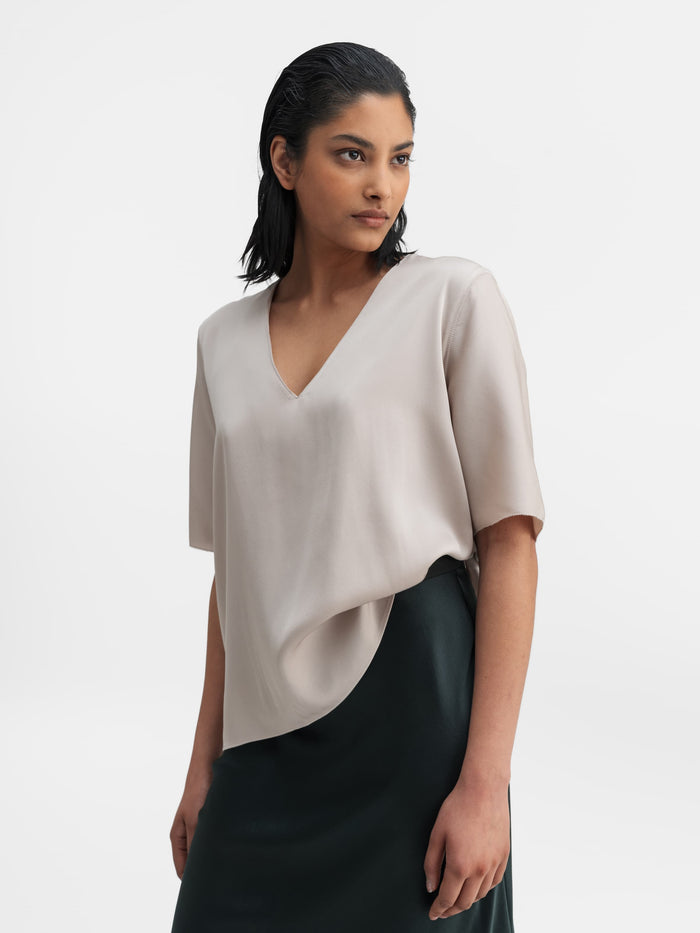 ahlvar Yoli v-neck silk blouse greige