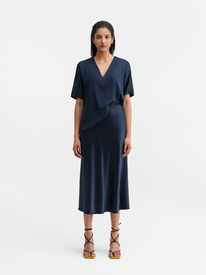 ahlvar Yoli v-neck silk blouse midnight blue