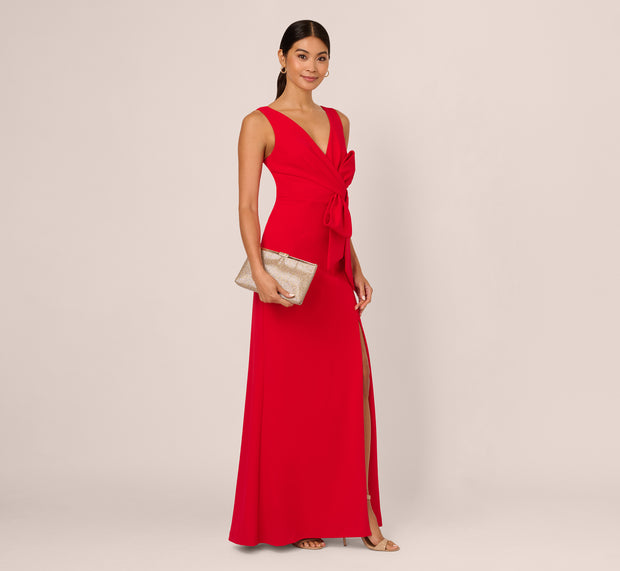 aidan mattox Bow Front Crepe Gown In Super Red