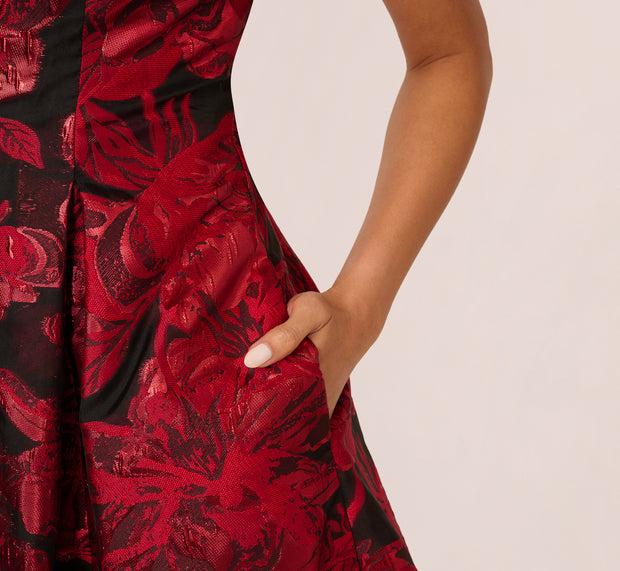 Aidan Mattox Bow Jacquard Short Dress In Black Red