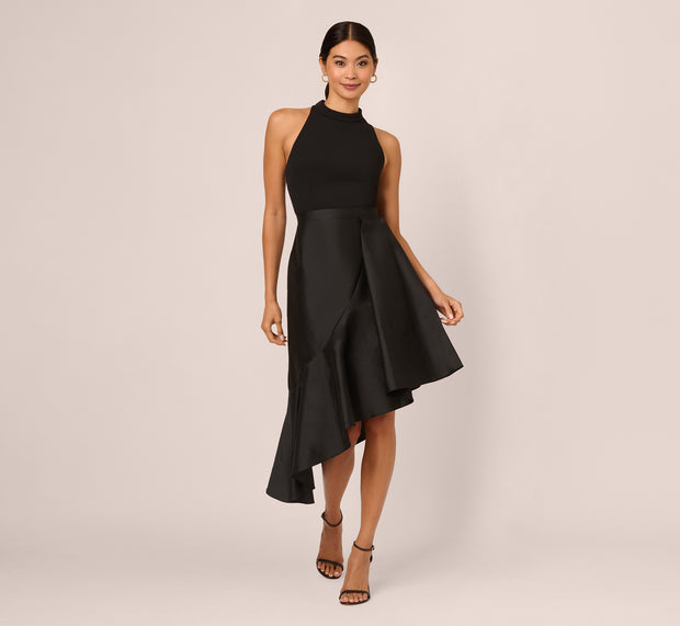 Aidan Mattox Crepe Combo Taffeta Dress In Black