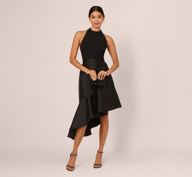 aidan mattox Crepe Combo Taffeta Dress In Black