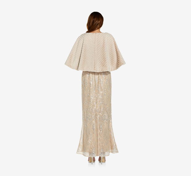 Aidan Mattox Faux Fur Cape In Marble