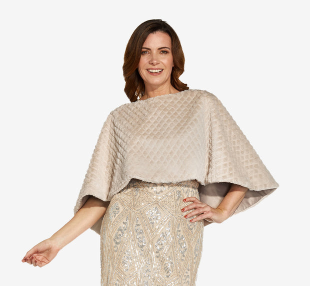 aidan mattox Faux Fur Cape In Marble