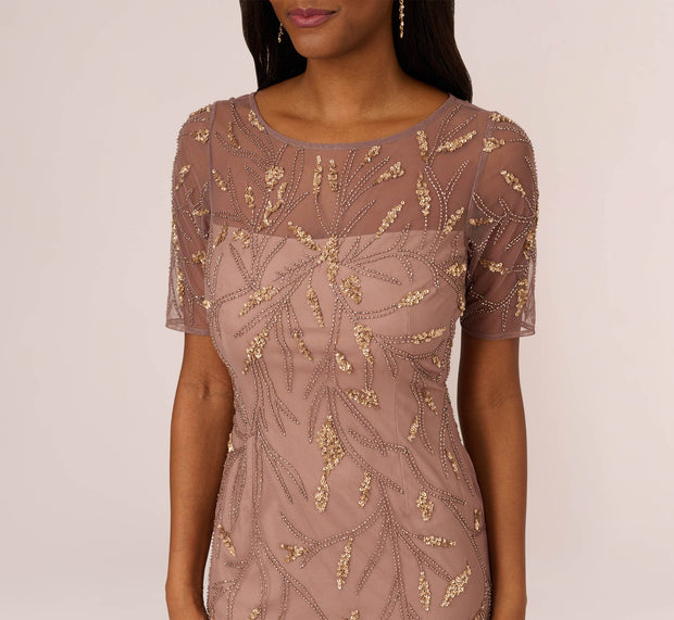 Aidan Mattox Hand-Beaded Cocktail Dress In Stone