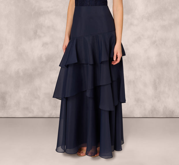 Aidan Mattox Lace Organza Halter Ballgown In Navy