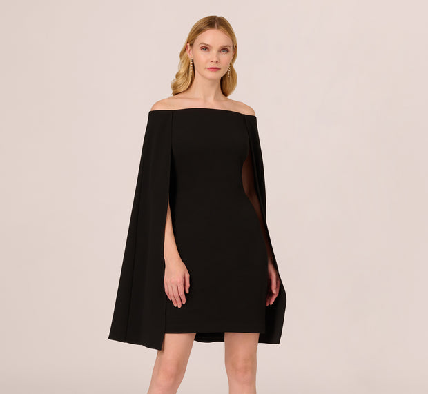 Aidan Mattox Off The Shoulder Cape Dress In Black