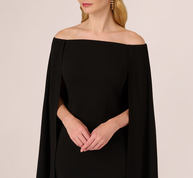 Aidan Mattox Off The Shoulder Cape Dress In Black